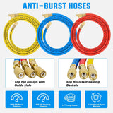 A/C Manifold Gauge Set Fits for R134a R12 R22 R502 3-Way Auto HVAC Diagnostic Gauges Refrigerant Recharge kit with Quick Couplers 5FT Hoses Universal Can Tap