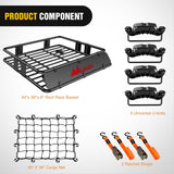 Universal Roof Rack Cargo Basket 43Inch x 39Inch x 6Inch With Cargo Net Ratchet Straps Luggage Holder Nilight