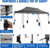 10x20 Pop Up Canopy Tent with Sidewalls Instant Outdoor Canopy, Waterproof & UV Protection, Easy Setup Adjustable Height Heavy Duty Shelter Gazebo Tent for Patio Backyard Party Events, Gray