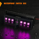 6 Gang Rocker Switch Box 12V SPST ON Off Toggle Switches PD Type C and QC 3.0 USB Sockcet Voltmeter Purple LED Light Waterproof Aluminum Mount Bracket Panel DIY Stickers for Boat Car RV Truck
