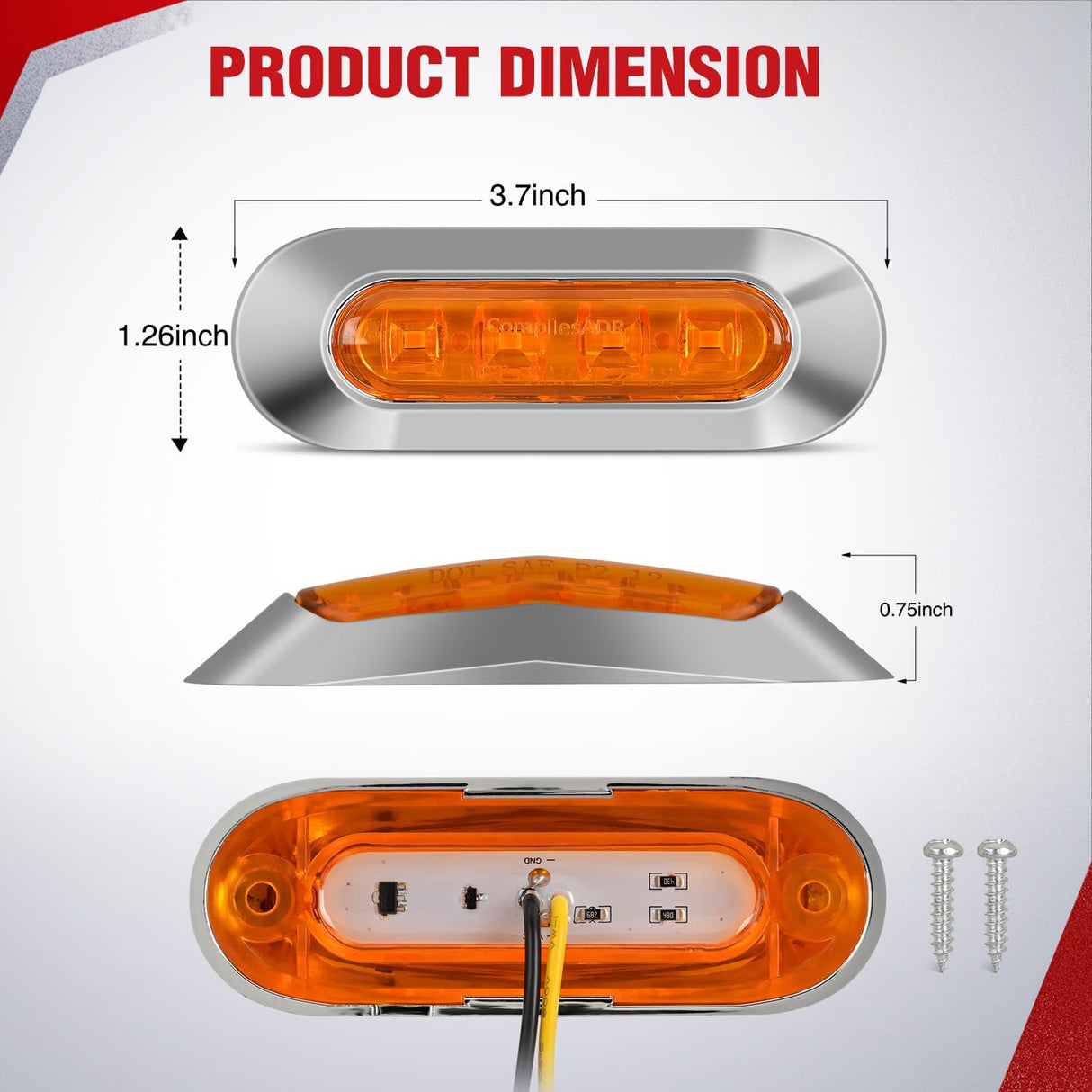 10PCS Amber Oval Side Marker Lights 4 LED 3.7 Inch Clearance Lamp IP68 Waterproof DC 12-24V with Chrome Bezel Universal for Car Auto Truck Bus Trailer Boat Deck
