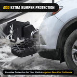 Tow Hitch Step Bar 2 Inch Receiver Bumper Guard Jeep Truck SUV Van | Rear Bumper Protector Heavy Duty Steel 350lbs Capacity Wide Non-Slip 5/8 Inch Pin Clip Anti-Rattle Stabilizer Rust-Resistant
