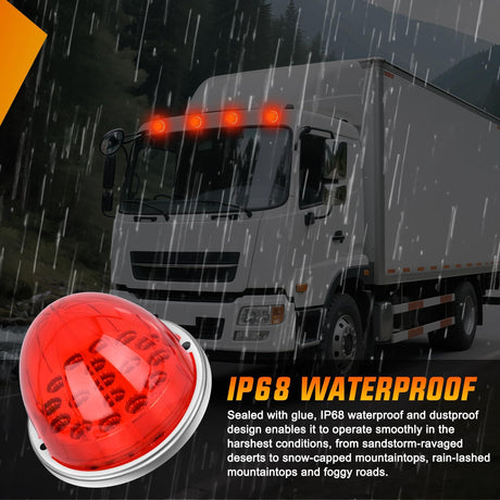 Watermelon Light 17 LED Triple Function 2PCS Red Lens Stainless Steel Bezel Marker Clearance Strobe Brake Lights 4 Plug IP68 Waterproof for Trailer Truck Pickup Camper RV ATV UTV Boat