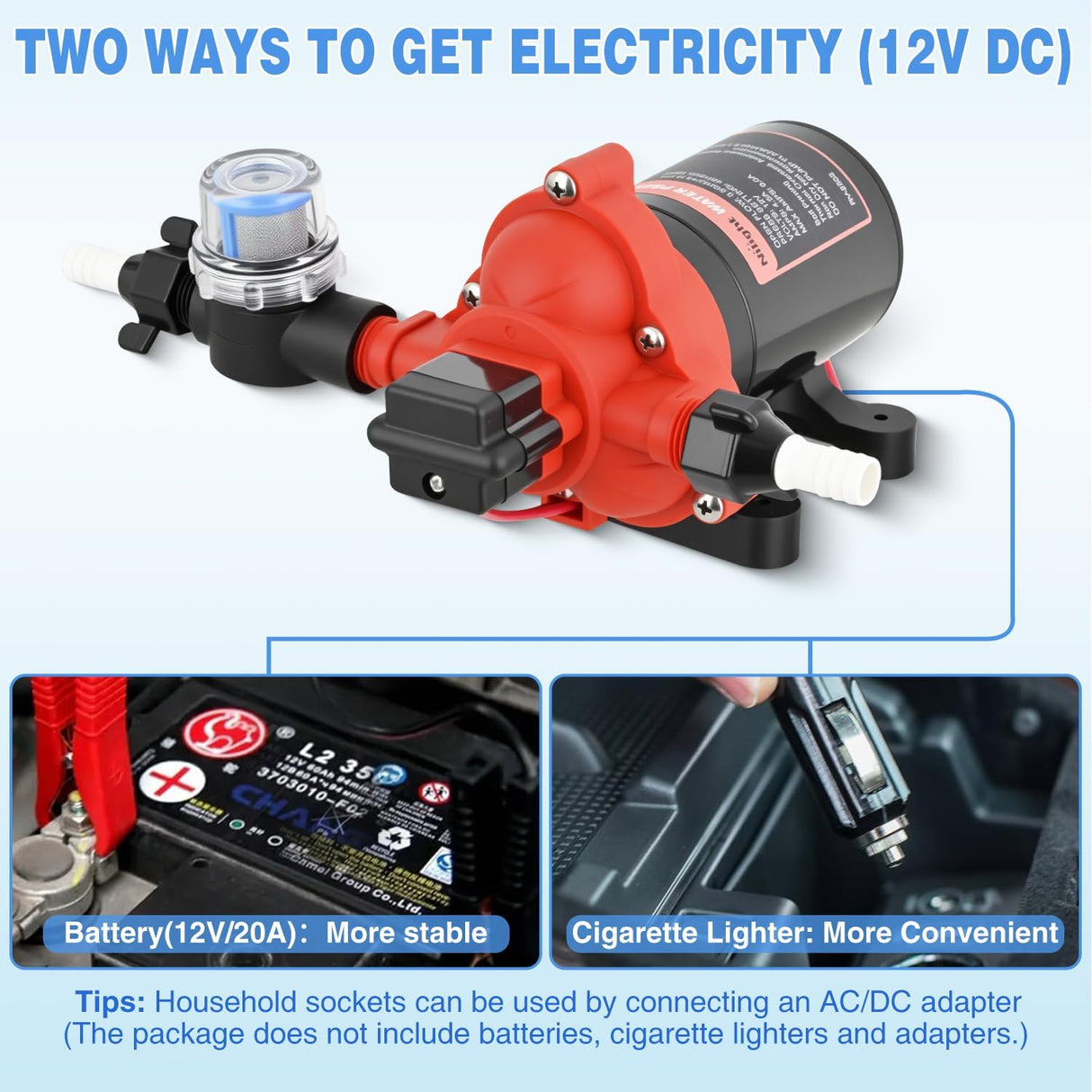 RV Water Pump, 12v Water Pump 3.5 GPM 45 PSI with Pressure Switch and Strainer Heavy Duty Diaphragm Pump 12 Volt DC Upgrade Self-Priming Low Noice for RV Marine Yacht Caravan Camper Trailer