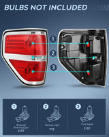 Taillight Assembly Compatible with 2009 2010 2011 2012 2013 2014 Ford F-150 F150 Pickup Truck Taillights Rear Lamp Replacement OE Style Red Housing Driver Side Chrome Trim