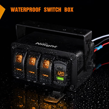 3 Gang Rocker Switch Box 12V SPST ON Off Toggle Switches PD Type C and QC 3.0 USB Sockcet Voltmeter LED Light Waterproof Aluminum Mount Bracket Panel DIY Stickers for Boat Car RV Truck