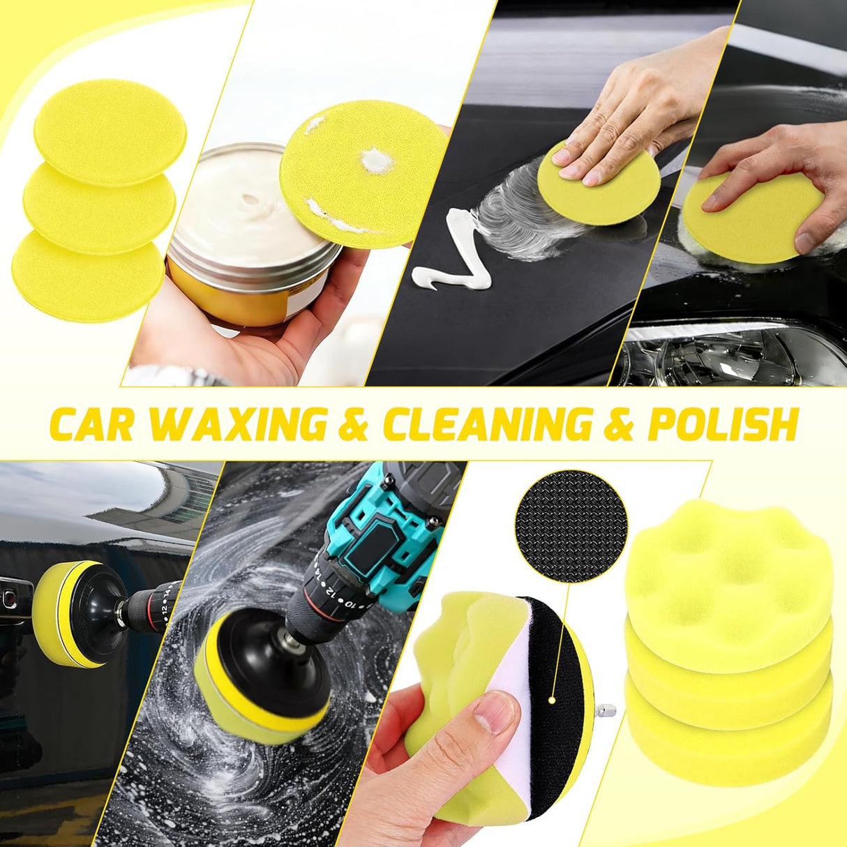 Automotive Tools 52PCS Car Detailing Kit Auto Cleaning Tools Wash Set with Storage Carry Bag Home Use for Interior Exterior Deep Clean Polish Car Care Windshield Dashboard Seat Air Vents Wheels Tires, Yellow