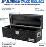 39 Inch Truck Tool Box Heavy Duty Aluminum Stripes Plated Pick Up Truck Bed Toolboxes 39 Inchx13 Inchx10 Inch Waterproof Storage Organizer for Bed of Truck RV Trailer with Side Handle Lock Keys, Black