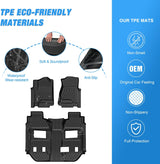 TPE Floor Mats for Chevy Chevrolet Suburban GMC Yukon XL Bucket Seats 2015 2016 2017 2018 2019 2020 All Weather Custom Fit Heavy Duty Floor Liners