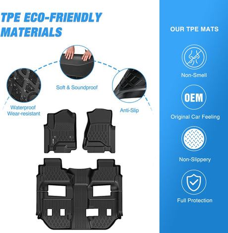 TPE Floor Mats for Chevy Chevrolet Suburban GMC Yukon XL Bucket Seats 2015 2016 2017 2018 2019 2020 All Weather Custom Fit Heavy Duty Floor Liners