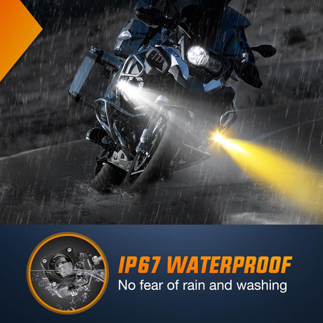 Motorcycle Driving Lights 1.7 inch White Amber Spot Beam Fog Light LED Pods IP67 Waterproof Auxiliary Offroad Lighting for Motorbike Dirt Bike e-Bike Scooter Snowmobile ATV UTV SUV Truck
