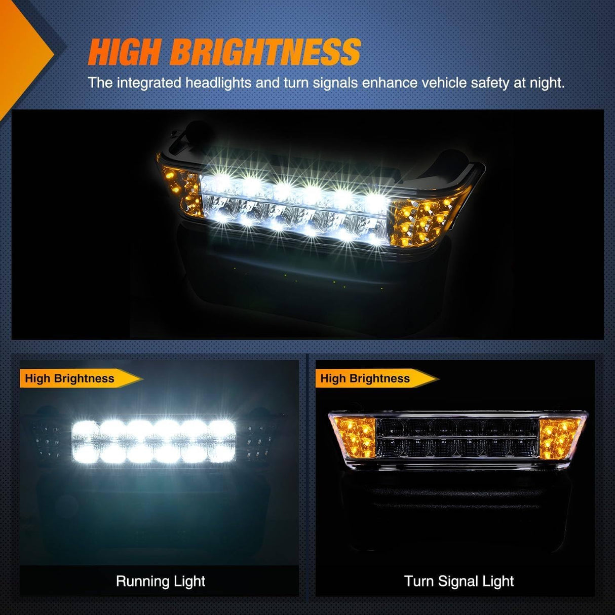 Golf Cart LED Headlight with Bumper Turn Signals Running Lights High Brightness Waterproof Plug and Play 12V for 2004-Up Club Car Precedent Electric Carts