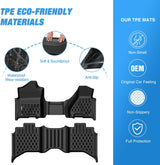 TPE Floor Mats for Dodge Ram 1500 2500 3500 Bench Seat Crew Cab 2013 2014 2015 2016 2017 2018 & Ram 1500 Classic 2019 2020 2021 2022 2023 2024 All Weather Custom Fit Heavy Duty Floor Liners