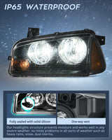 Headlight Assembly Compatible with 2006 2007 2008 2009 2010 Dodge Charger Black Housing Amber Reflector Clear Lens Headlights Replacement Bumper Lamp Set Driver and Passenger Side
