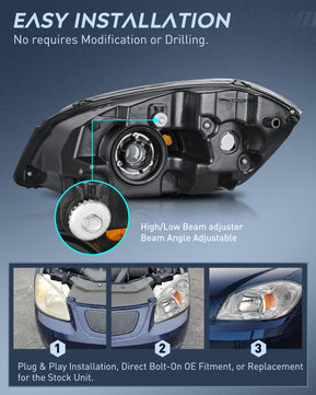 2005-2010 Chevy Cobalt 2005-2009 Pontiac Headlight Assembly Chrome Housing Amber Reflector Lens Nilight