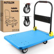 Heavy Duty Platform Cart 1100 lbs Push Cart Dolly with 5 Inch TPR Wheels 35.4 x 23.6 Inch PP Deck Flatbed Cart Platform Truck for Home Garage Warehouse Use Black