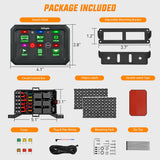 6 Gang Switch Panel Green Circuit Control Relay System with Fuse Wiring Harness Toggle Momentary Strobe Flash Modes Automatic Dimmable ON Off Pod 12V 24V for Car Truck Camper SUV