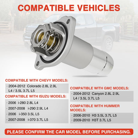 Aluminium Thermostat Housing Assembly Fit for Chevy Colorado GMC Canyon 04-12 Hummer H3T 06-10 Isuzu i-280 i-290 i-350 i-370 06-08 Engine Coolant Thermostat Housing for Car 15-11073 12622316