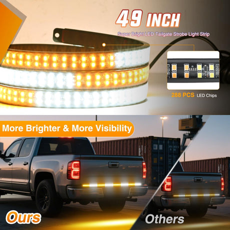 49 Inch Emergency Strobe Light Strips with Controller, 288LED Flashing Warning Hazard Safety Rear Window Tailgate Lights for Truck Trailer Construction Plow Pickup SUV Vehicle, Amber White
