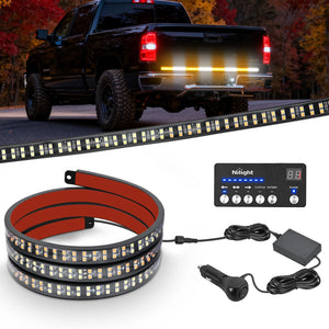 60 Inch Emergency Strobe Light Strips with Controller, 384LED Flashing Warning Hazard Safety for Rear Window Tailgate on Truck Trailer Construction Plow Pickup Tow SUV Vehicles, Amber White