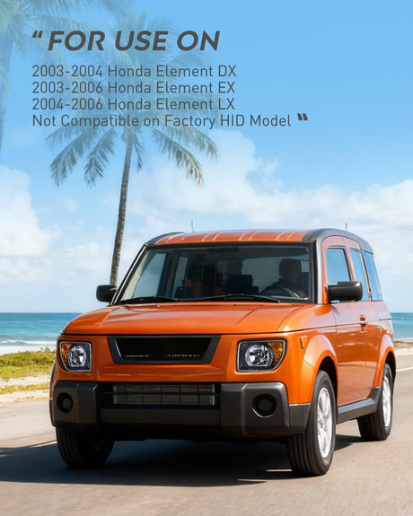 Headlight Assembly Compatible with 2003 2004 2005 2006 Honda Element OE Style Replacement Halogen Headlights Black Housing Amber Reflector Headlamp Passenger and Driver Side