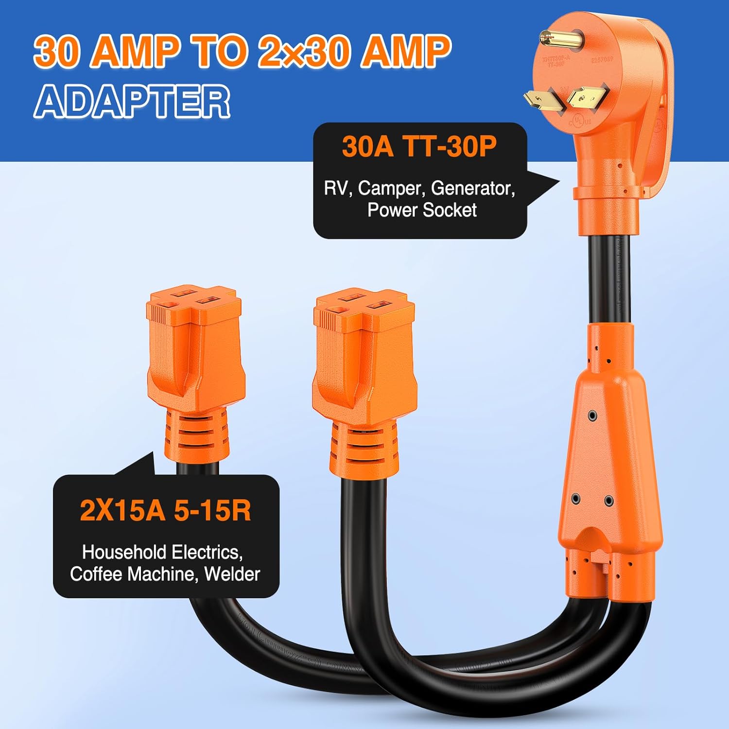 30Amp to Two 15Amp RV Y Splitter Adapter Cord Nilight