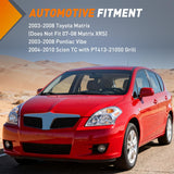 Fog Lights Assembly Compatible with 2003 2004 2005 2006 2007 2008 Toyota Matrix 2003-2008 Pontiac Vibe 2004-2010 Scion TC Clear Lens w/9006 12V 55W Bulbs