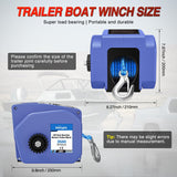 Boat Trailer Winch 3500 lbs Portable Electric Boat Winches 12 V DC Marine Winch with Synthetic Rope Remote Control Hand Crank Power-in Freewheel Waterproof Winch for Boat Trailer Towing, Blue