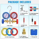A/C Manifold Gauge Set Fits for R134a R12 R22 R502 3-Way Auto HVAC Diagnostic Gauges Refrigerant Recharge kit with Adjustable Couplers 5FT Hoses Universal Can Tap