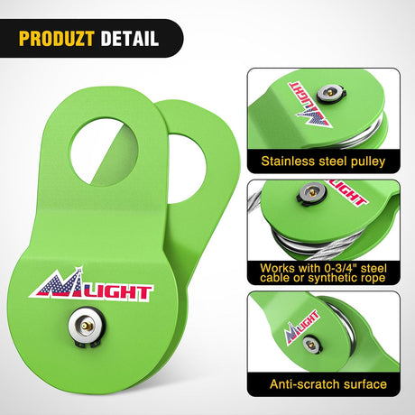 8 Ton Winch Snatch Block Towing Pulley Blocks 17,000 LBS Capacity (Green), Winch Hook Accessories, Heavy Duty Offroad Recovery Accessory for Truck, Tractor, ATV & UTV