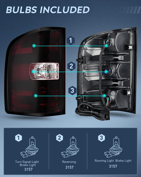 Taillight Assembly Compatible with 2007 2008 2009 2010 2011 2012 2013 2013 2014 Chevy Silverado 1500 2500HD 3500HD 07-13 GMC Sierra 3500HD Rear Lamp Tail Light Replacement Dark Red Driver Side