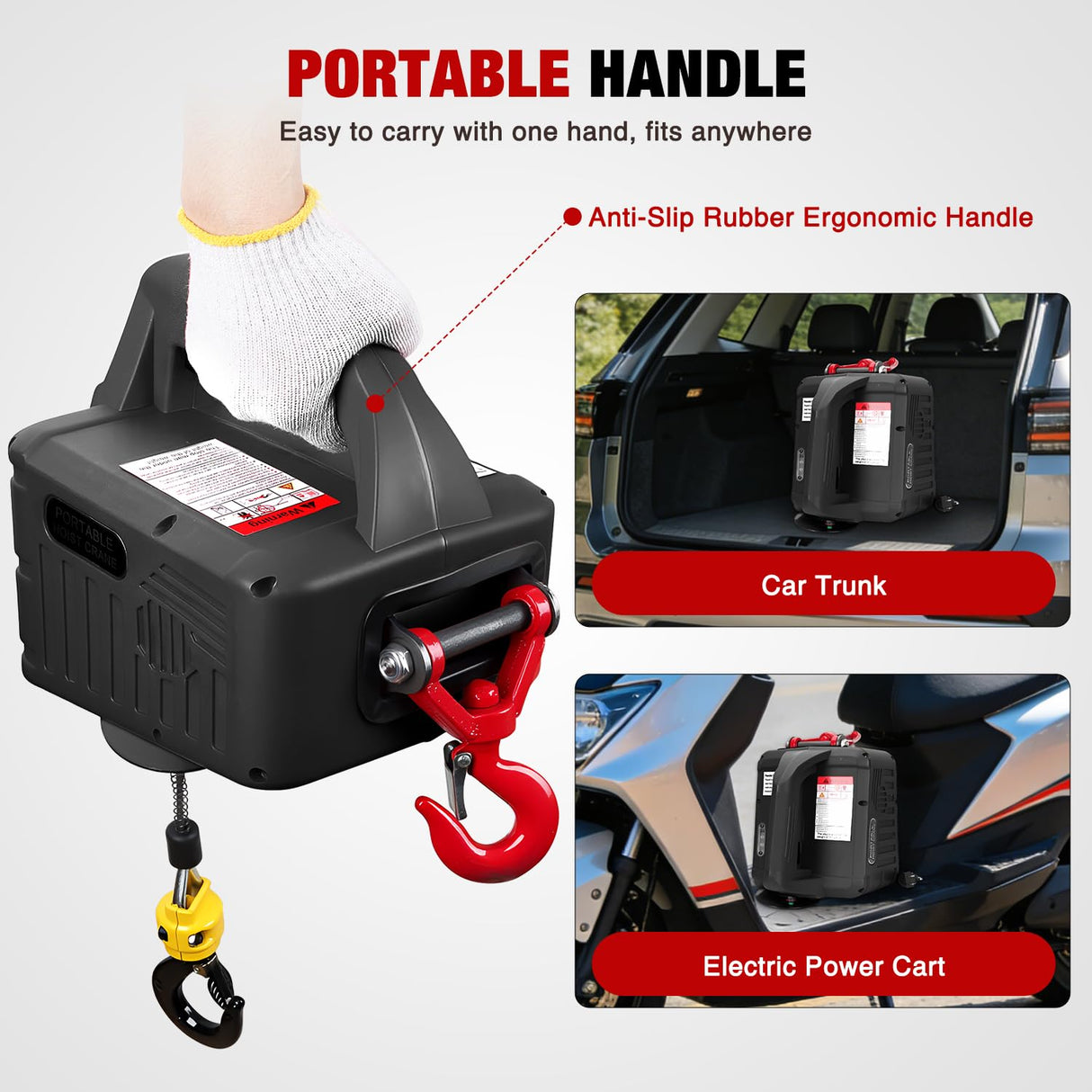 3-in-1 Electric Hoist Winch, 1100LBS 1500W Portable Power Winch Crane with Manual Wired Wireless Remote Control, 110V Electric Winch 25FT Lifting Height for Garage Warehouses Factories, Black