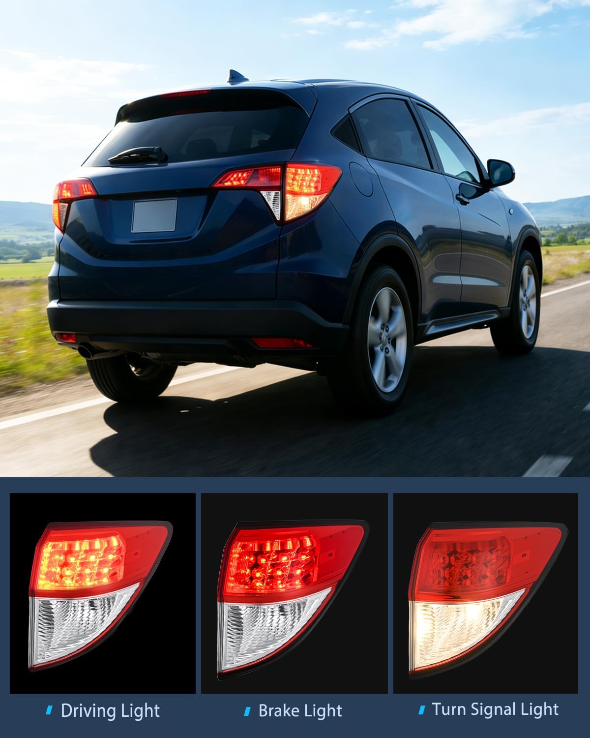 Taillight Assembly Compatible with 2019 2020 2021 2022 Honda HRV | Red Clear Tail Light OE Style Rear Outer Lamp Replacement Passenger Side
