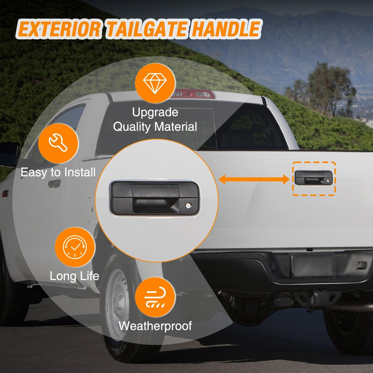 Tailgate Handle Compatible with 2007 08 09 10 11 12 2013 Toyota Tundra Outside Liftgate Latch Tail Gate Car Door Handles with Key Lock Hole Assembly Replaces OEM# 81213, TO1915113, 69090-0C040