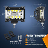 Side Shooter Light Bar 2 PCS 4.3 Inch Triple Row Spot Flood Combo for Off Road Fog Driving Work Lighting on Truck SUV ATV UTV