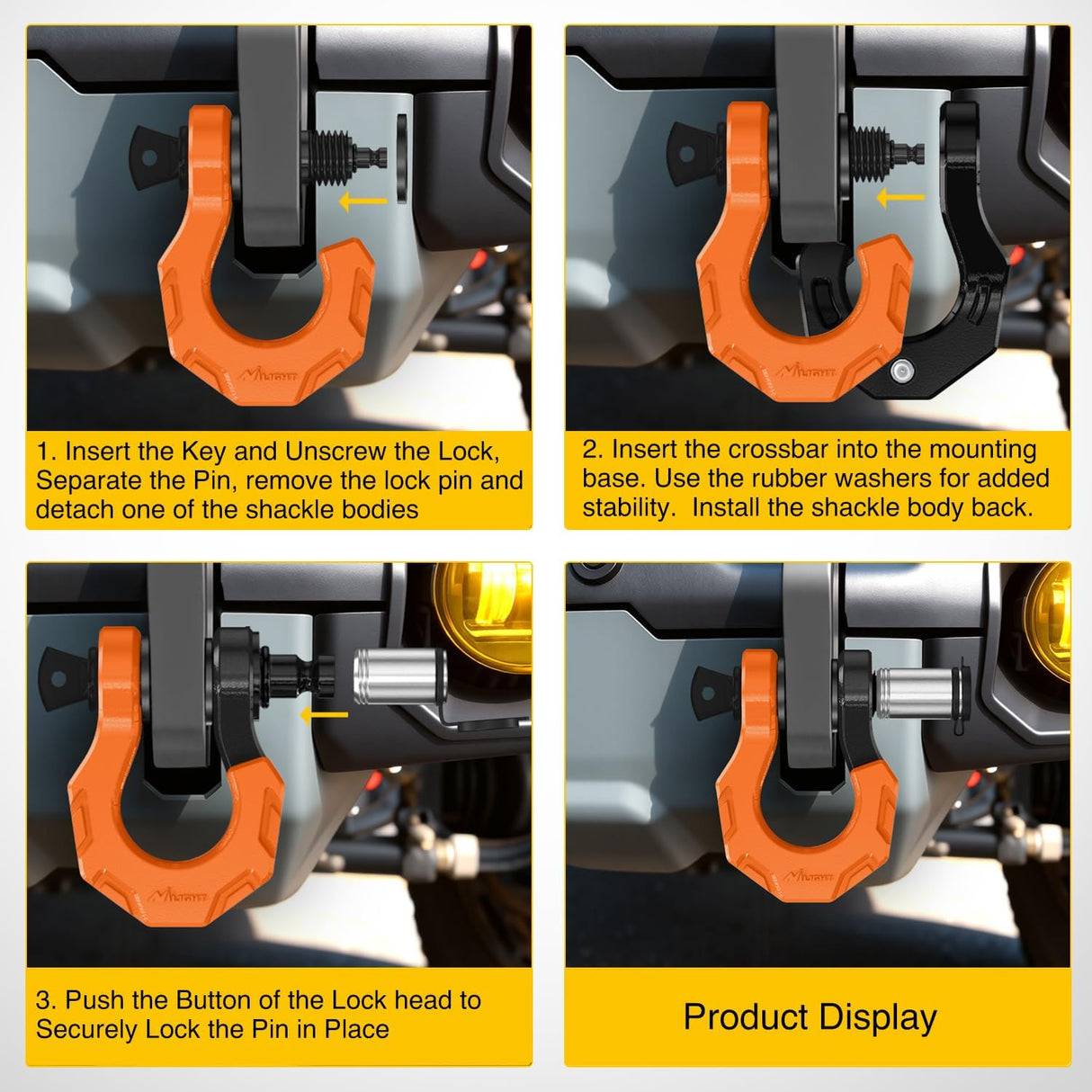 2 Pack 3/4 Inch D-Ring Separate Shackle with 7/8 Inch Lock Pin 45,000 lbs Break Strength, Off Road Recovery Shackle with Isolators Washers for Use with Tow Strap, Winch, Truck Vehicle (Black&Orange)