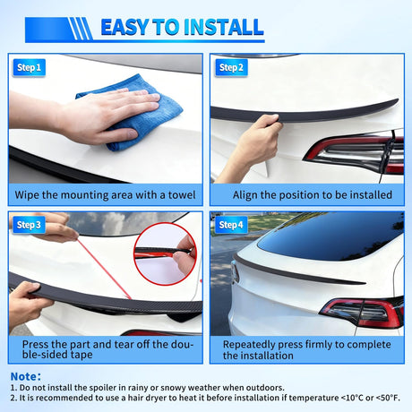 Spoiler Fit for Tesla Model 3 2017-2023 Spoilers for Cars Rear Spoiler Wing Sporty Appearance Rear Trunk Lip Exterior Accessories No-Drill Installation ABS Carbon Fiber Pattern, Glossy Black