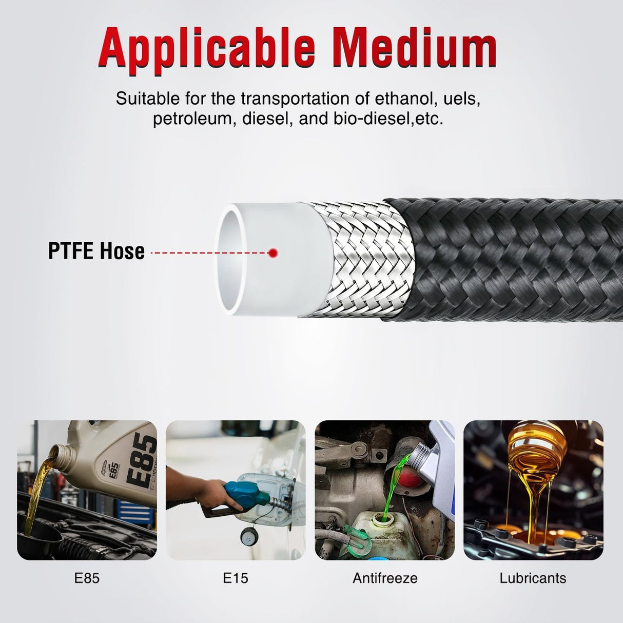 8AN 10FT PTFE Stainless Steel Braided Fuel Line Hose Only | Compatible with E85 PTFE Teflon EFI Fuel Line Universal for LS Engines & Automotive Racing Applications