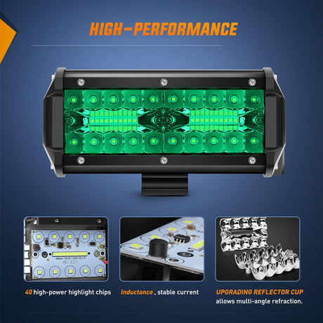 6.5 Inch LED Light Pods Green Triple Row 2PCS 120W Flood Spot Combo Off Road Driving Fog Fishing Hunting Emergency Safety Signal Deck Trailer Lighting for UTV Pick-up Van Boat Tractor
