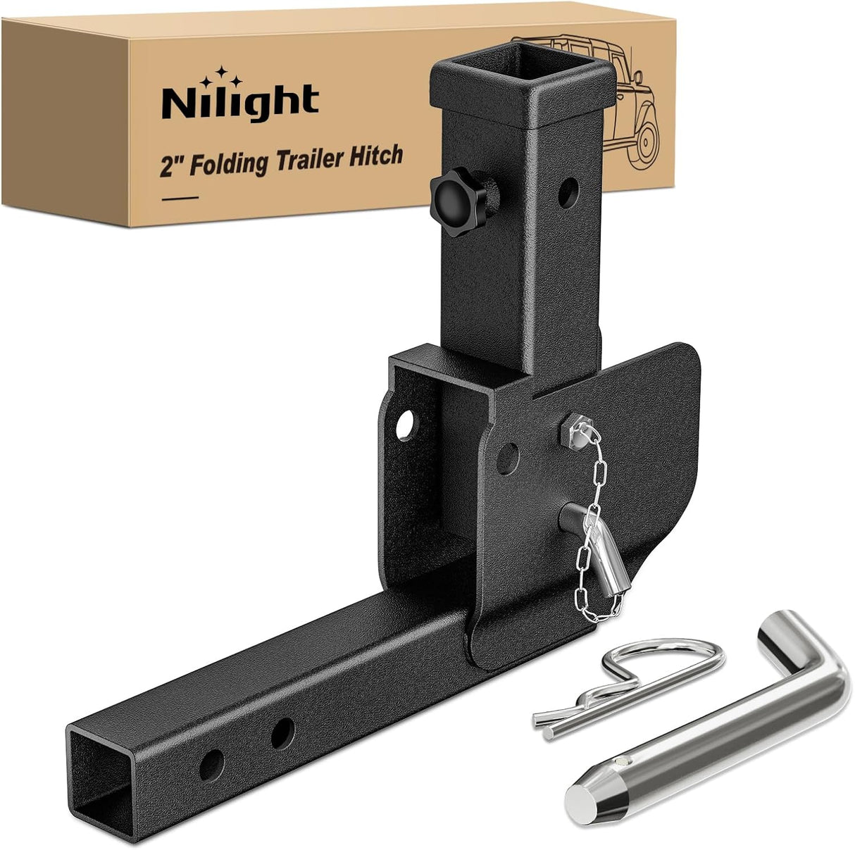 Trailer Hitch Folding Extender Mount Shank 16.54 Inch Compatible with Wheelchair Cargo Carrier Adapter for 2 Inch Receiver Trailer Hitch 500lbs Black Powder Coated