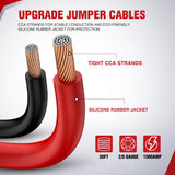 2/0 Gauge 30 Feet Heavy Duty Jumper Cables 1500 Amp Booster Battery Cables with Permanent Installation kit and Quick Connect Plug Includes carrying bag for 12V & 24V Cars SUVs and Trucks