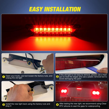 Third Brake Light Tail High Mount 3rd Stop Lights Smoked Lens Compatible with Dodge Charger 2006 2007 2008 2009 2010 Car Rear Center Cab Lamp