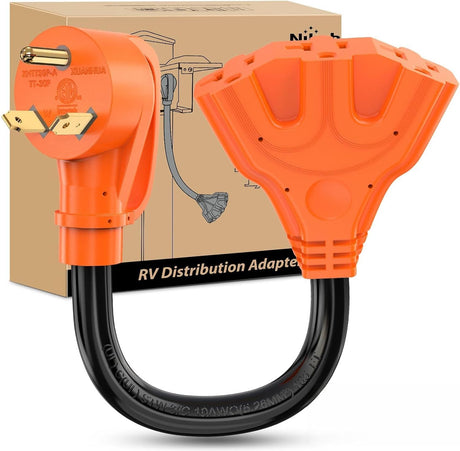 30 Amp to 110V RV Power Adapter Cord NEMA TT-30P Male to 3X 5-15R/5-20R Female RV Distribution Adapter Plug ETL Listed 3-Way Outlets for RVs Camper Generator Household Outdoor Power Converter