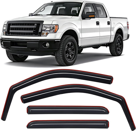 in Channel Window Visors for Ford F150 2009-2014 Crew Cab, Smoke Rain Guards, Clip-On Installation, Wind Deflectors for Sun Rain Ventilation-4PCS