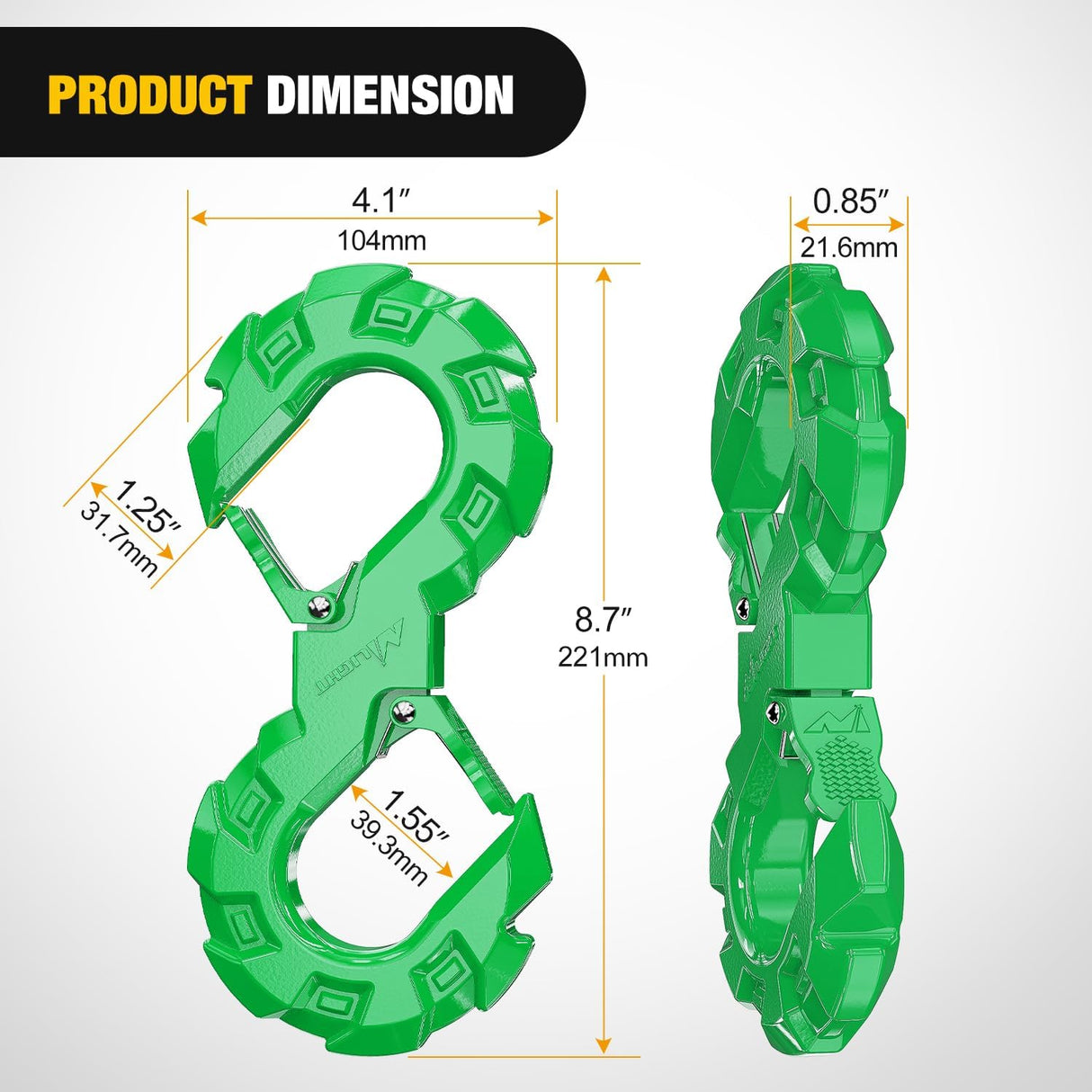 Quick Release S-Tow Shackle Hook – Heavy Duty Off-Road Recovery Hook, Fits Winch Rope & Recovery Strap, 11,000 LBS Working Load, for Jeep, SUV, ATV, Trailers, Forged Steel, Green