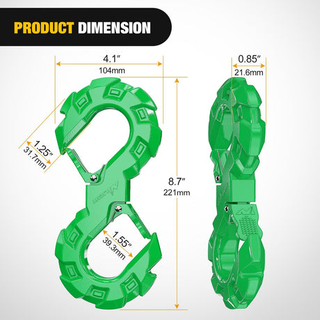 Quick Release S-Tow Shackle Hook – Heavy Duty Off-Road Recovery Hook, Fits Winch Rope & Recovery Strap, 11,000 LBS Working Load, for Jeep, SUV, ATV, Trailers, Forged Steel, Green