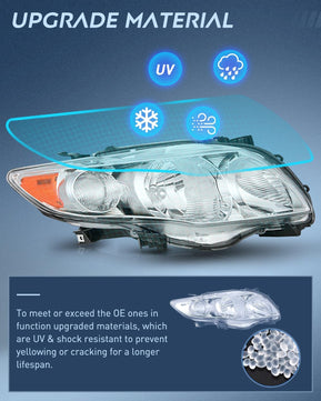 2009 2010 Toyota Corolla XLE/LE/Base Headlight Assembly Chrome Housing Amber Reflector Nilight