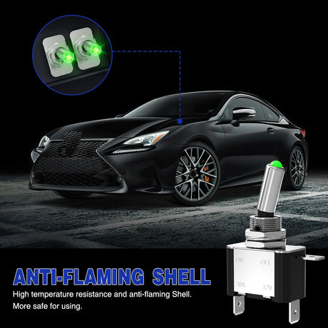 3PCS Green LED Toggle Switches 12V 20A 3 Pin 2 Position ON Off SPST Heavy Duty Rocker Switch for Auto Car Marine RV Vehicles Truck Boat Dash