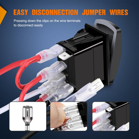 UTV High Low Beam Headlight Rocker Switch On Off 6 PIN Toggle Switches with Orange Backlit Light 12V 24V with Jumper Wires Set for Can-Am Commander Maverick MAX 1000 STD XRS