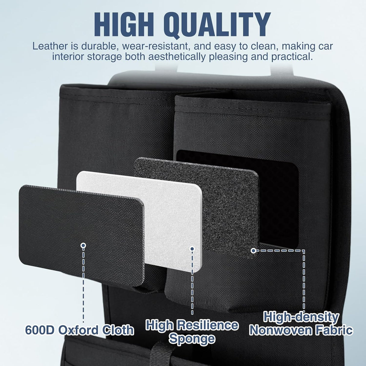 Car Seat Back Organizer 2PCS Black Oxford Fabric Universal | Multi Compartment Cup Holder Hanging Storage Bag Scratch Resistant Durable Design for Cars Vans SUVs MPVs Pickup Trucks